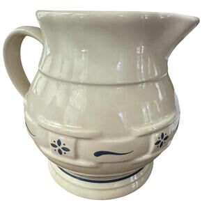 Longaberger Woven Traditions Pottery Small Pitcher 1 Qt. Blue Design Made In USA
